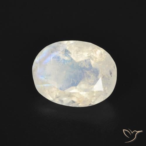 Pietra di luna arcobaleno Bianco bluastro naturale da 1.55 ct, Ovale, Trasparente