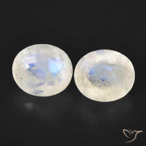2.56ctw Naturale Bianco bluastro Pietra di luna arcobaleno, Ovale, Trasparente