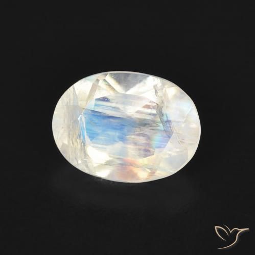 Pietra di luna arcobaleno Bianco bluastro naturale da 1.14 ct, Ovale, Trasparente