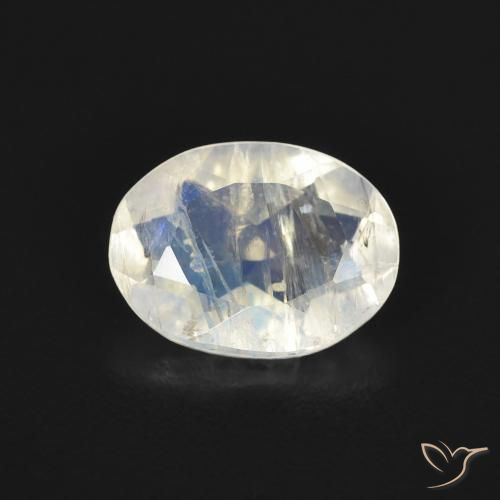 1.00ct Naturale Bianco bluastro Pietra di luna arcobaleno, Ovale, Trasparente
