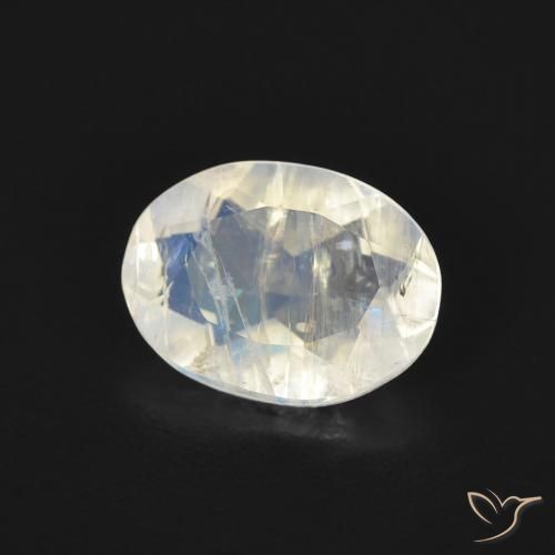 Pietra di luna arcobaleno Bianco bluastro naturale da 1.00 ct, Ovale, Trasparente