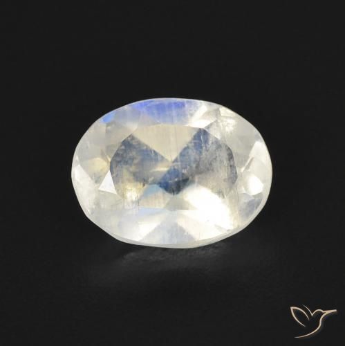 1.13ct Naturale Bianco bluastro Pietra di luna arcobaleno, Ovale, Trasparente