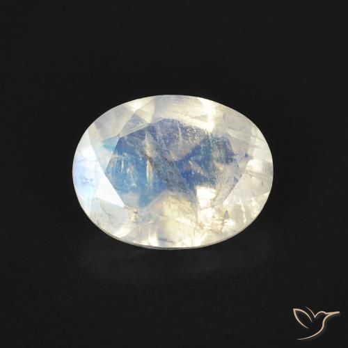 1.45ct Naturale Bianco bluastro Pietra di luna arcobaleno, Ovale, Trasparente