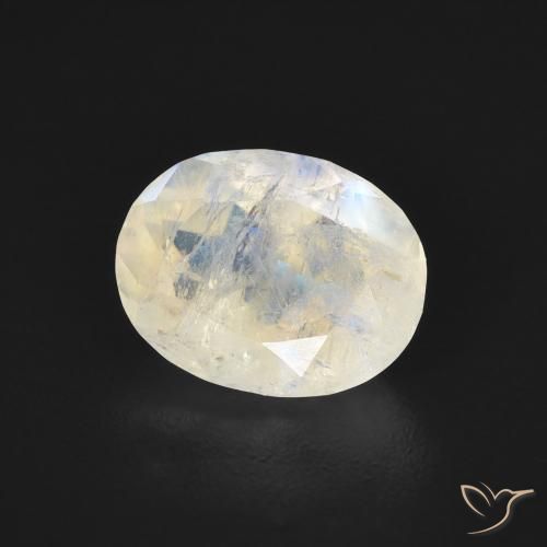 Pietra di luna arcobaleno Bianco bluastro naturale da 1.75 ct, Ovale, Trasparente