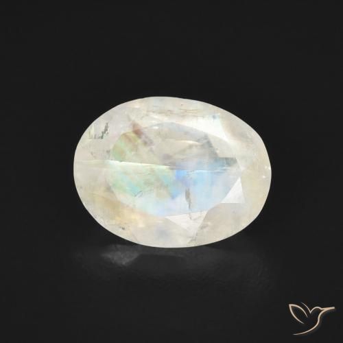 1.39ct Naturale Bianco bluastro Pietra di luna arcobaleno, Ovale, Trasparente