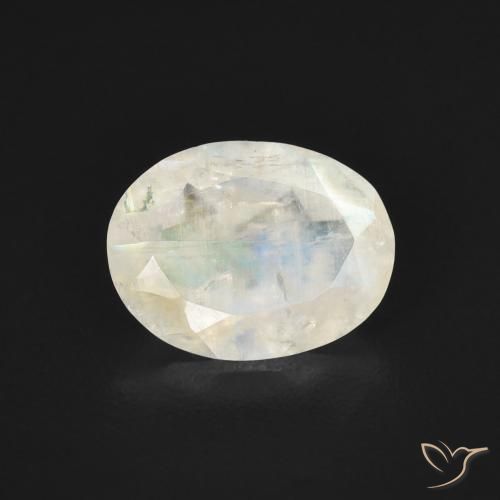 Pietra di luna arcobaleno Bianco bluastro naturale da 1.39 ct, Ovale, Trasparente