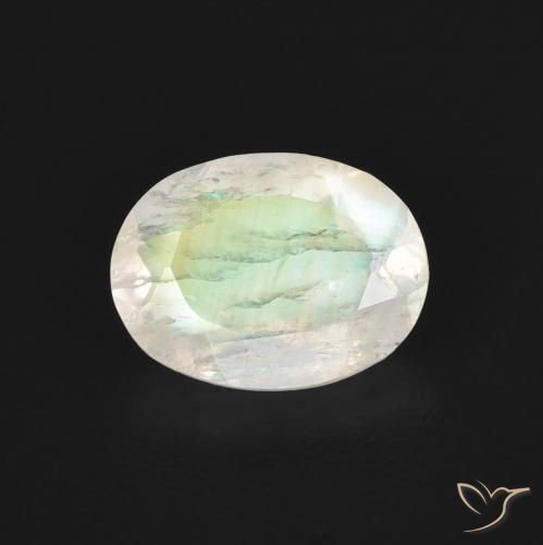 Pietra di luna arcobaleno Bianco bluastro naturale da 1.07 ct, Ovale, Trasparente