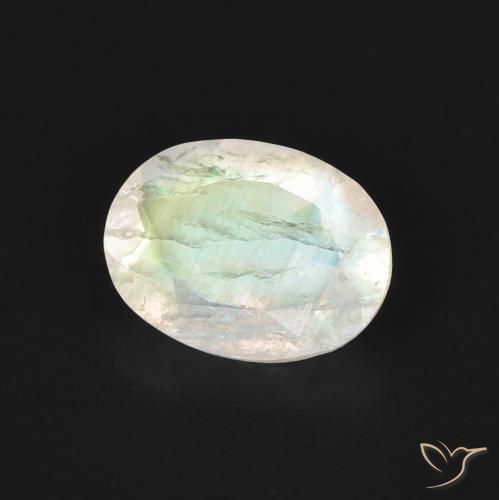 Pietra di luna arcobaleno Bianco bluastro naturale da 1.07 ct, Ovale, Trasparente