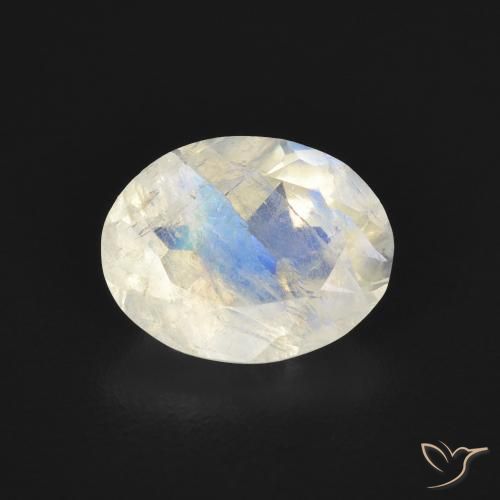 1.68ct Naturale Bianco bluastro Pietra di luna arcobaleno, Ovale, Trasparente