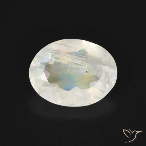 1.49ct Naturale Bianco bluastro Pietra di luna arcobaleno, Ovale, Trasparente