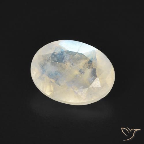 Pietra di luna arcobaleno Bianco bluastro naturale da 1.16 ct, Ovale, Trasparente