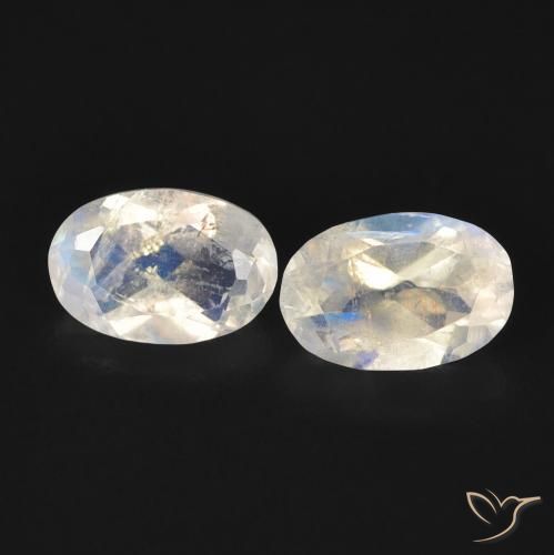 0.96ctw Naturale Bianco bluastro Pietra di luna arcobaleno, Ovale, Trasparente