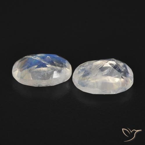 Gemme di Pietra di luna arcobaleno Bianco bluastro naturale da 0.96 ct, Ovale, Trasparente