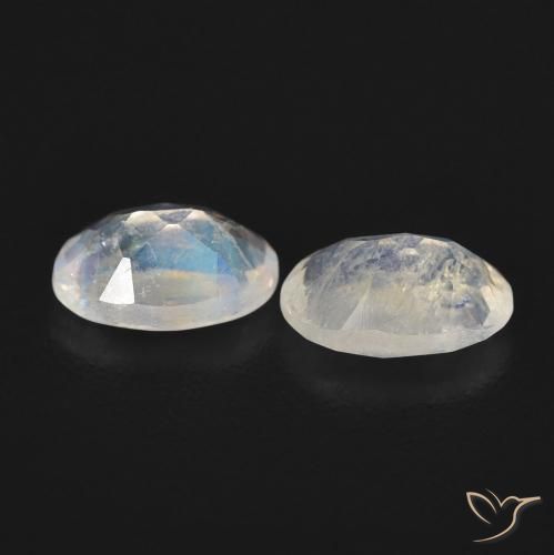 Gemme di Pietra di luna arcobaleno Bianco bluastro naturale da 0.89 ct, Ovale, Trasparente