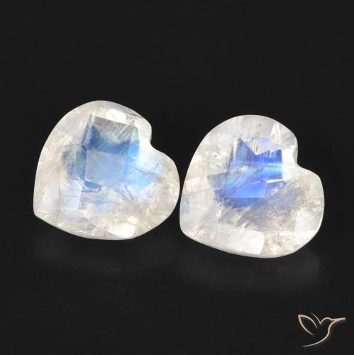 1.34ctw Naturale Bianco bluastro Pietra di luna arcobaleno, Cuore, Trasparente
