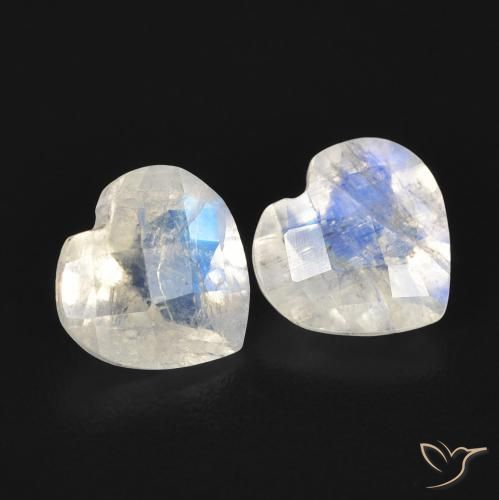 Gemme di Pietra di luna arcobaleno Bianco bluastro naturale da 1.34 ct, Cuore, Trasparente