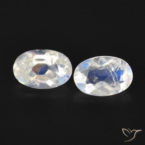 0.79ctw Naturale Bianco bluastro Pietra di luna arcobaleno, Ovale, Trasparente