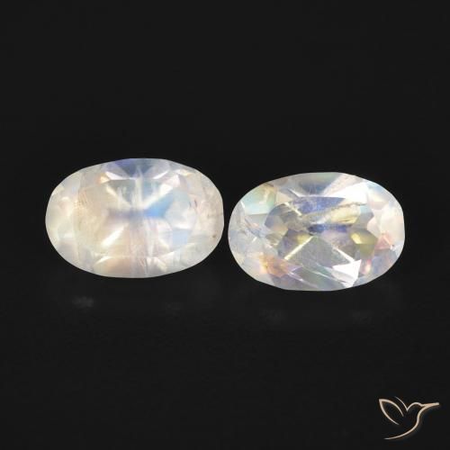 1.09ctw Naturale Bianco bluastro Pietra di luna arcobaleno, Ovale, Trasparente