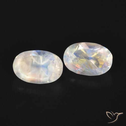 Gemme di Pietra di luna arcobaleno Bianco bluastro naturale da 1.09 ct, Ovale, Trasparente