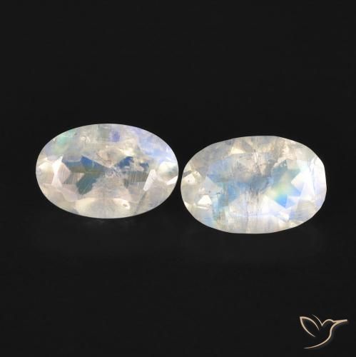 Gemme di Pietra di luna arcobaleno Bianco bluastro naturale da 1.07 ct, Ovale, Trasparente