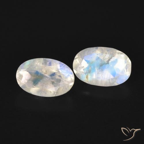 Gemme di Pietra di luna arcobaleno Bianco bluastro naturale da 1.07 ct, Ovale, Trasparente