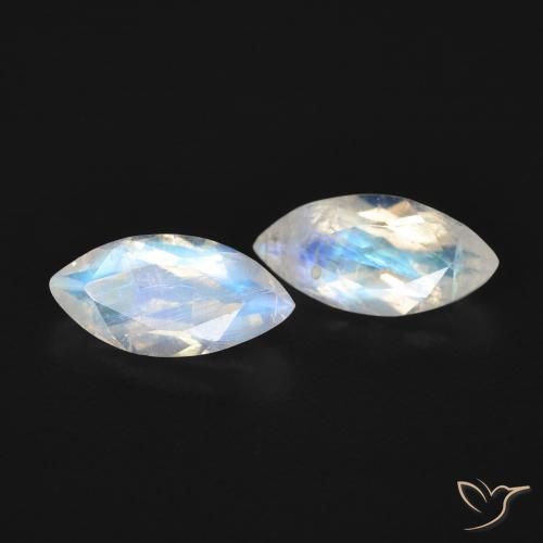 0.97ctw Naturale Bianco bluastro Pietra di luna arcobaleno, Taglio marquise, Trasparente
