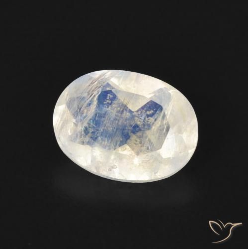 Pietra di luna arcobaleno Bianco bluastro naturale da 1.13 ct, Ovale, Trasparente