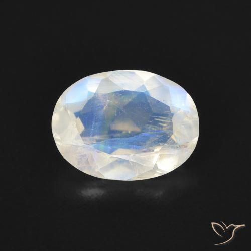 1.10ct Naturale Bianco bluastro Pietra di luna arcobaleno, Ovale, Trasparente