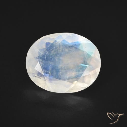 2.57ct Naturale Bianco bluastro Pietra di luna arcobaleno, Ovale, Trasparente