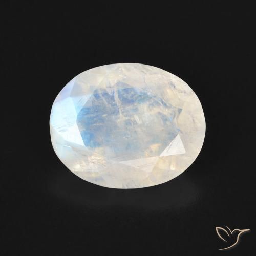 3.00ct Naturale Bianco bluastro Pietra di luna arcobaleno, Ovale, Trasparente