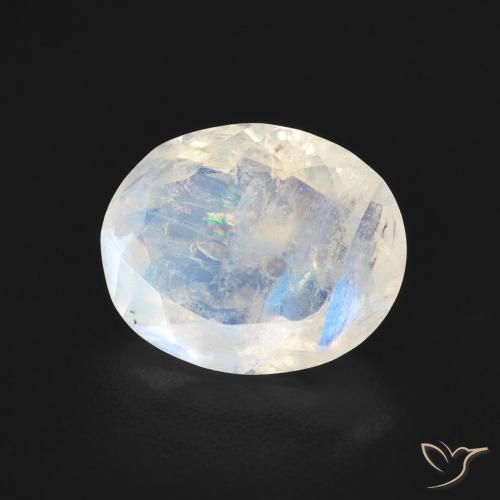 Pietra di luna arcobaleno Bianco bluastro naturale da 2.58 ct, Ovale, Trasparente