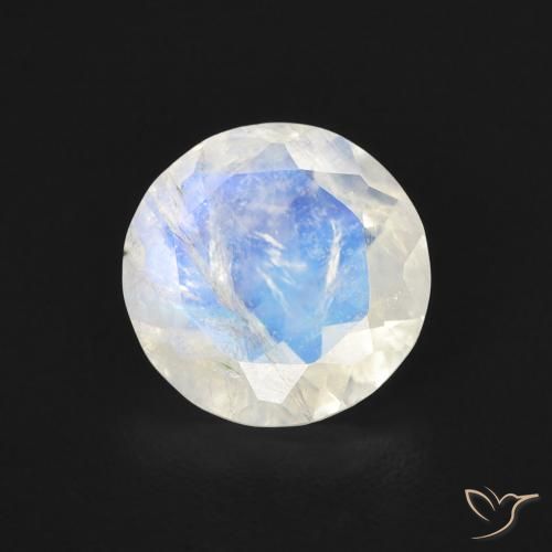 1.47ct Naturale Bianco bluastro Pietra di luna arcobaleno, Rotondo, Trasparente