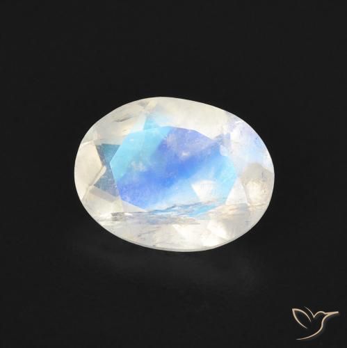 Pietra di luna arcobaleno Bianco bluastro naturale da 1.30 ct, Ovale, Trasparente