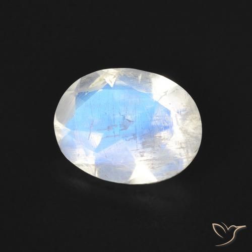 Pietra di luna arcobaleno Bianco bluastro naturale da 1.38 ct, Ovale, Trasparente