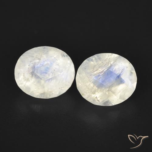 2.16ctw Naturale Bianco bluastro Pietra di luna arcobaleno, Ovale, Trasparente