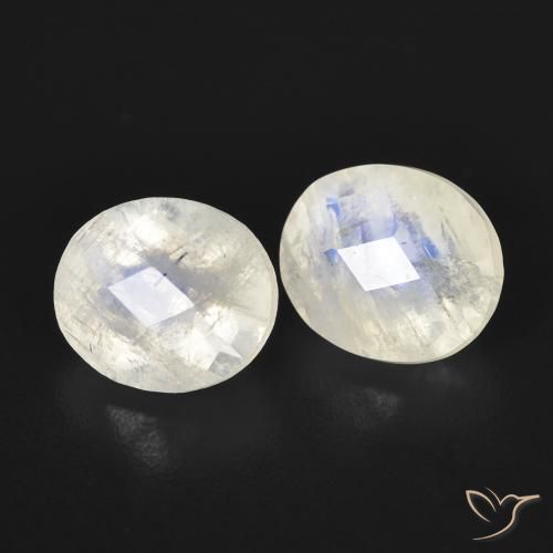 Gemme di Pietra di luna arcobaleno Bianco bluastro naturale da 2.48 ct, Ovale, Trasparente