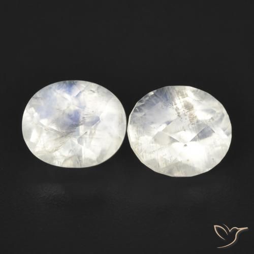 2.36ctw Naturale Bianco bluastro Pietra di luna arcobaleno, Ovale, Trasparente