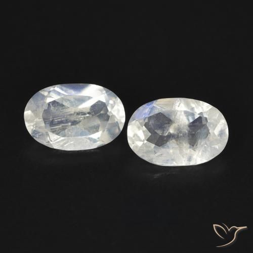 Gemme di Pietra di luna arcobaleno Bianco bluastro naturale da 0.80 ct, Ovale, Trasparente
