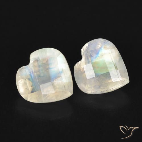 1.34ctw Naturale Bianco bluastro Pietra di luna arcobaleno, Cuore, Trasparente