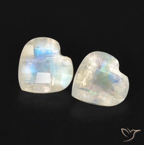 Gemme di Pietra di luna arcobaleno Bianco bluastro naturale da 1.34 ct, Cuore, Trasparente