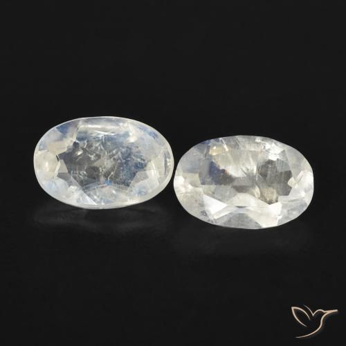 0.83ctw Naturale Bianco bluastro Pietra di luna arcobaleno, Ovale, Trasparente