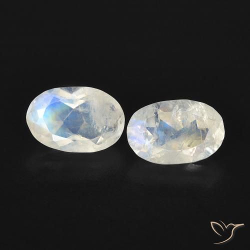 0.82ctw Naturale Bianco bluastro Pietra di luna arcobaleno, Ovale, Trasparente