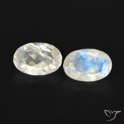 0.88ctw Naturale Bianco bluastro Pietra di luna arcobaleno, Ovale, Trasparente