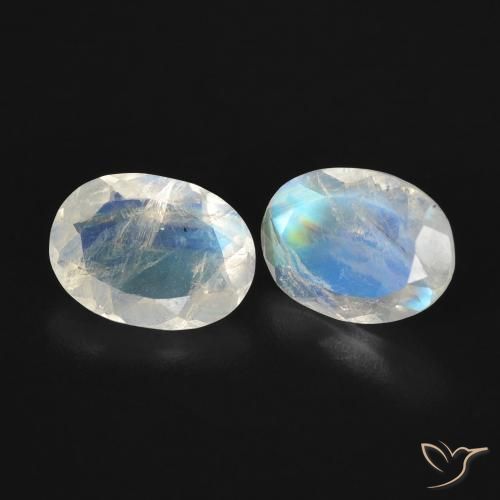 1.98ctw Naturale Bianco bluastro Pietra di luna arcobaleno, Ovale, Trasparente