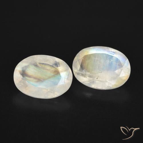 2.28ctw Naturale Bianco bluastro Pietra di luna arcobaleno, Ovale, Trasparente