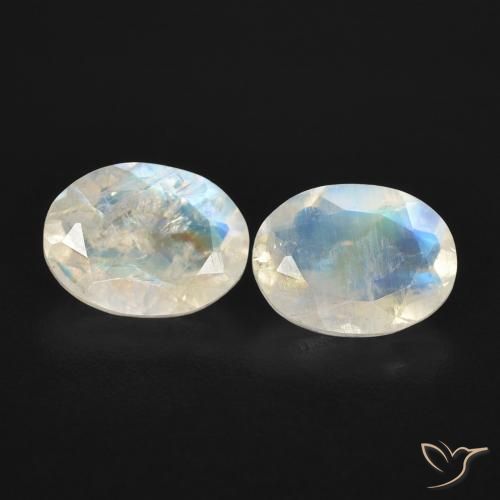 2.41ctw Naturale Bianco bluastro Pietra di luna arcobaleno, Ovale, Trasparente