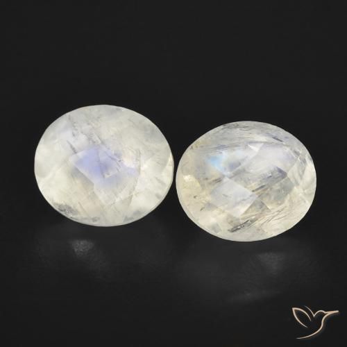 2.43ctw Naturale Bianco bluastro Pietra di luna arcobaleno, Ovale, Trasparente