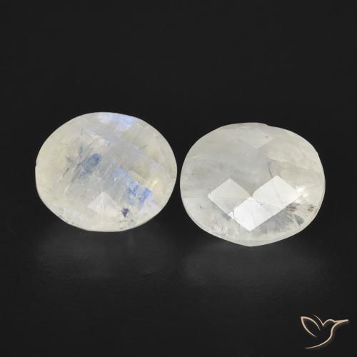 2.08ctw Naturale Bianco bluastro Pietra di luna arcobaleno, Ovale, Trasparente