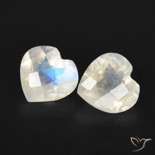 1.33ctw Naturale Bianco bluastro Pietra di luna arcobaleno, Cuore, Trasparente