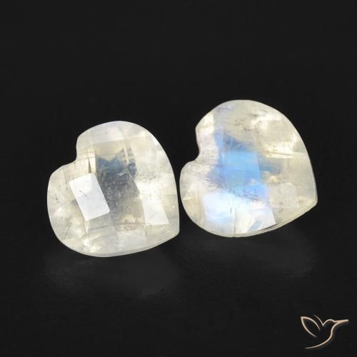 Gemme di Pietra di luna arcobaleno Bianco bluastro naturale da 1.33 ct, Cuore, Trasparente